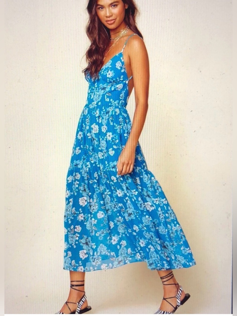 Blue Life Dylan Floral Maxi Dress Teal Blue Boho Tiered Backless Sun Dress Small
